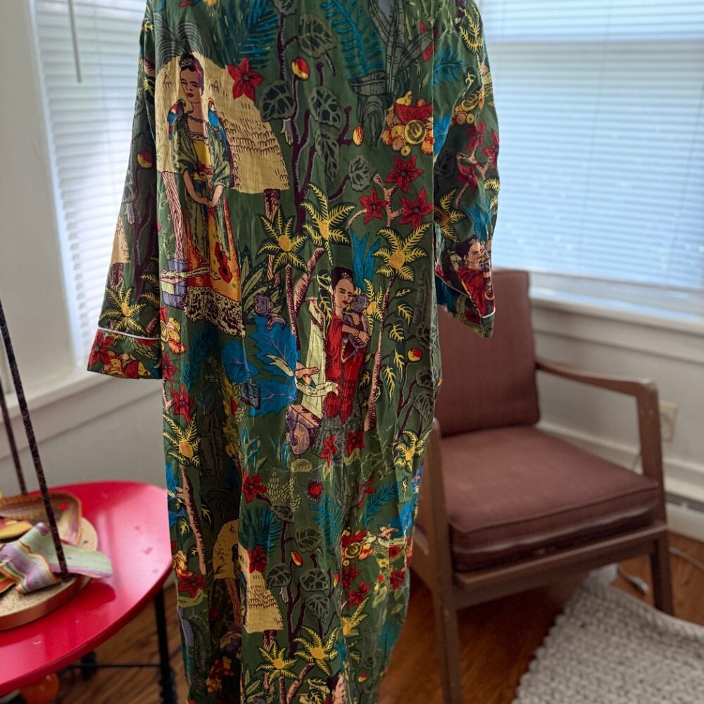 frida cotton robe dk green - Picture 4 of 7